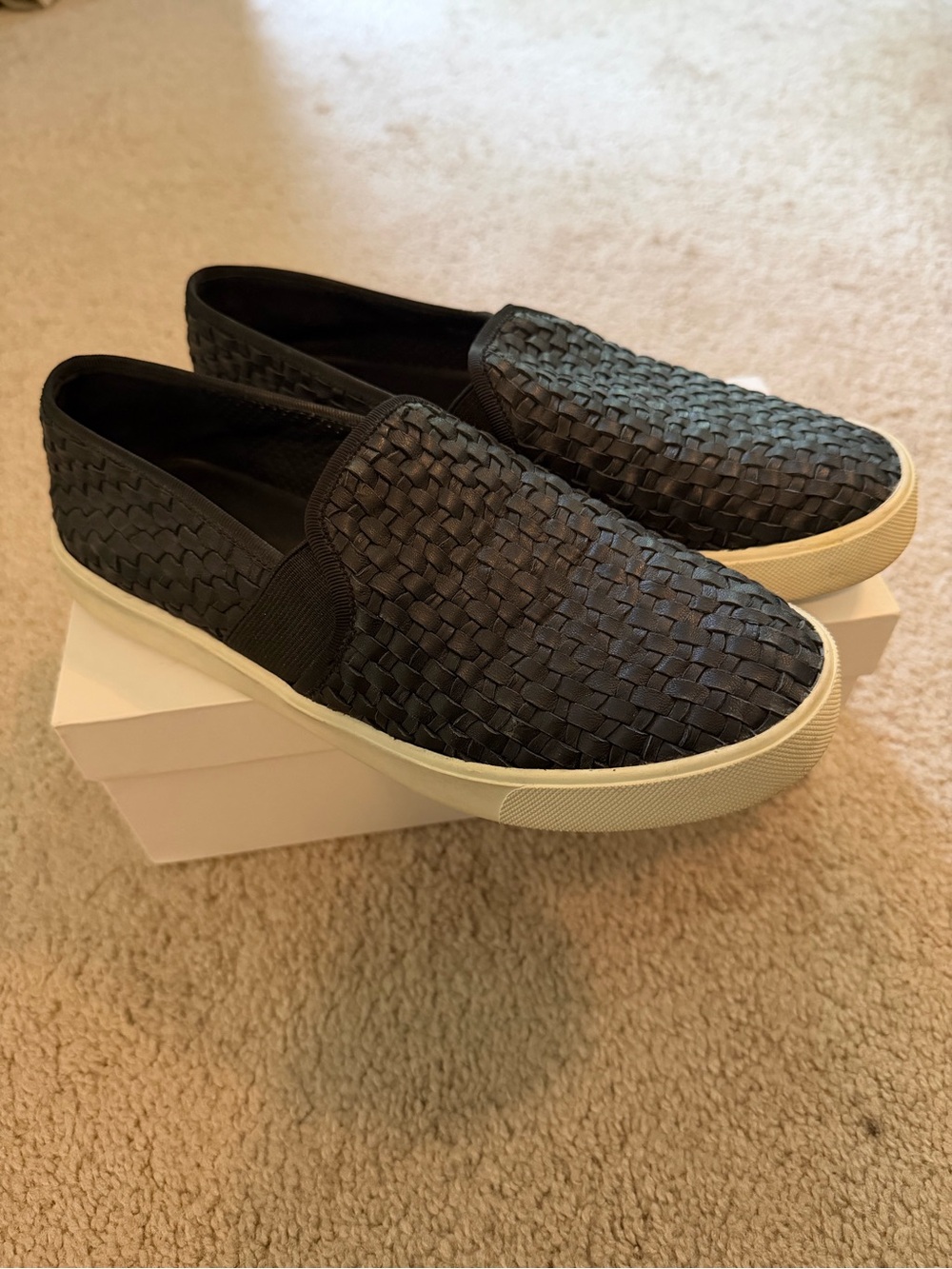 Vince Black Woven Slip-On Sneakers with White Sole